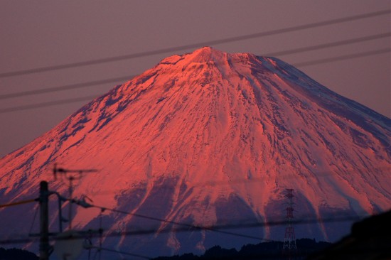 赤焼けの富士山